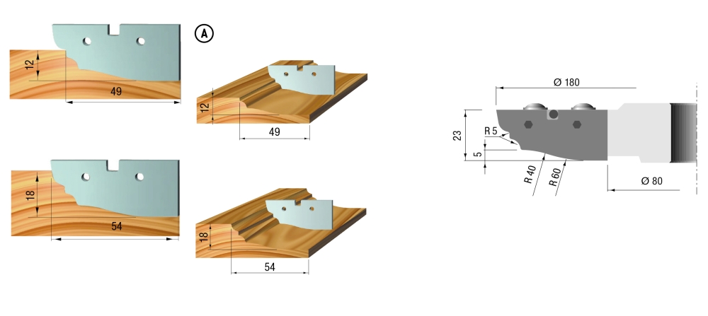 Profilplatten-Abplattfräser 180x23x30xZ=2 in Alu Holz Unten